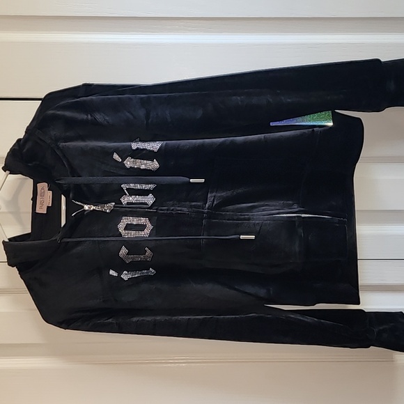 NWT Paris Hilton Black Iconic Bling Zip-Up Velour Hoodie Size Large L - Picture 9 of 9